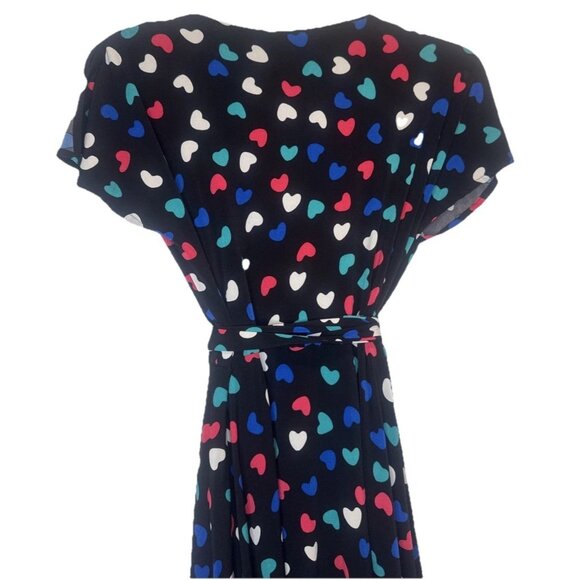 Vicky Tiel Women's Colorful Heart Split Flutter Sleeve Wrap Midi Dress Sz S - Picture 6 of 8